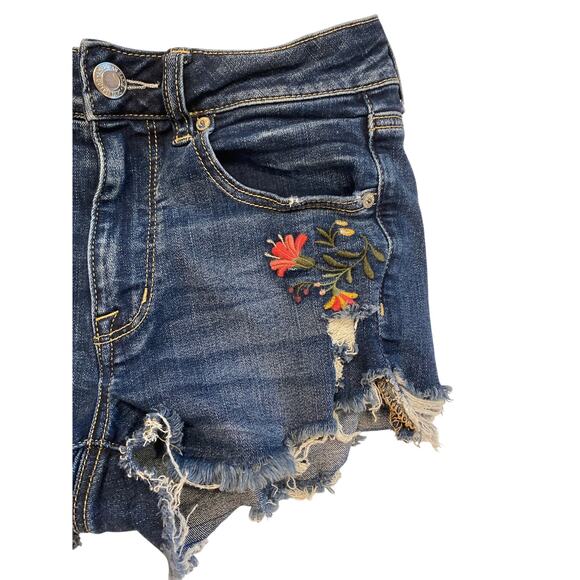 American Eagle Jean Shorts Womens 6 Blue High Rise Shortie Cut Off Boho Hippie - Picture 4 of 11